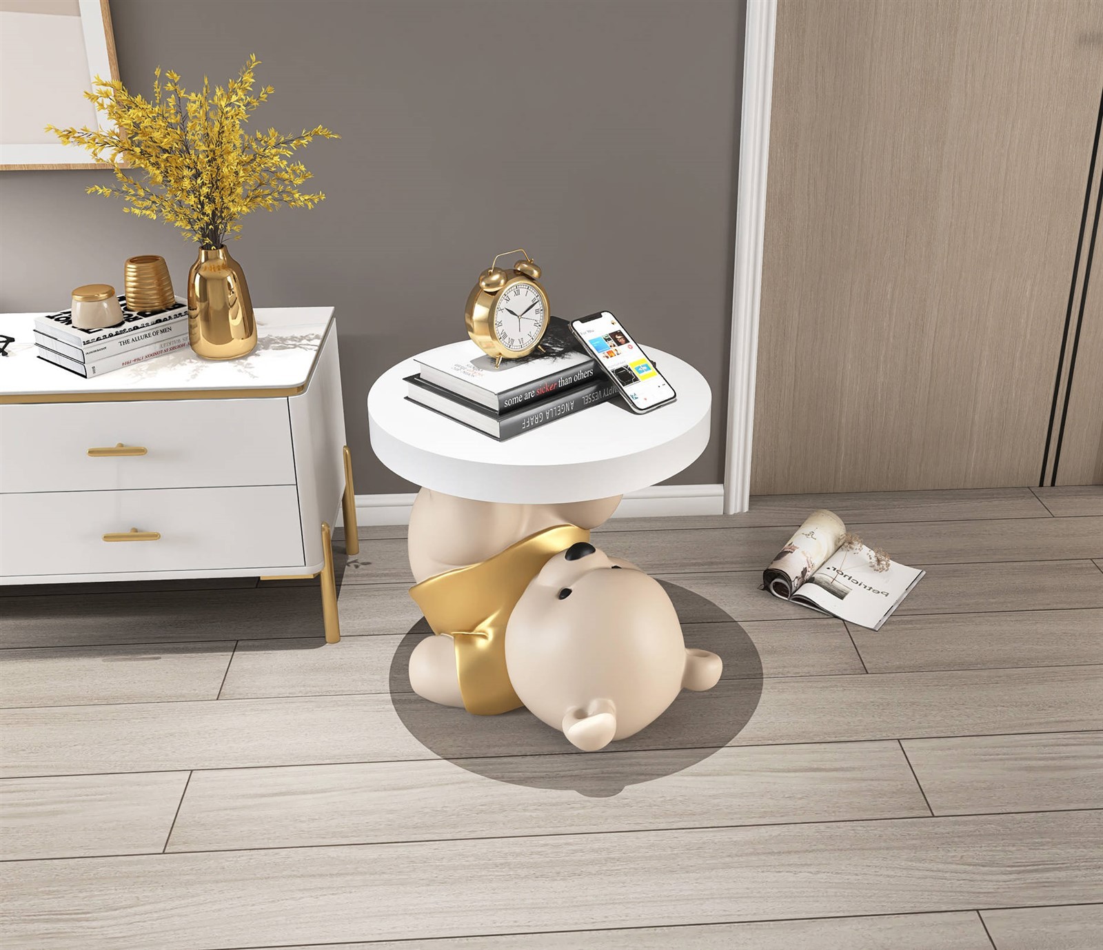 Gold Relaxed Serving Bear Statue Gold Relaxed Serving Bear Statue