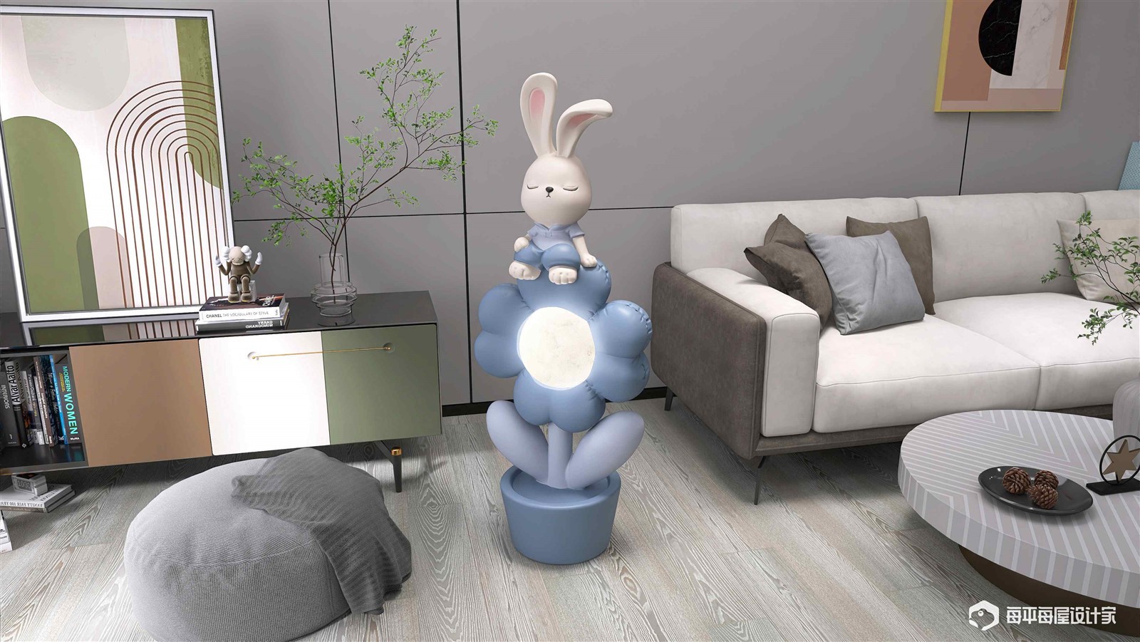blue Luminous Petal Bunny Sculpture blue Luminous Petal Bunny Sculpture